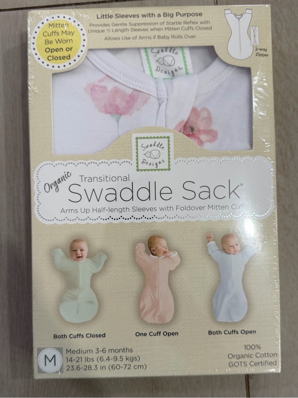 Swaddle Designs White Sleep Sack with Pink Floral Accents